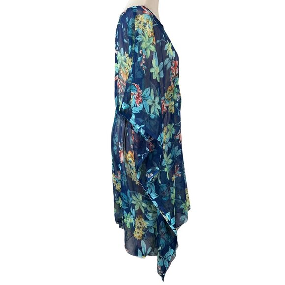 Sunflower Blue Floral Chiffon Sheer Kaftan Swim Cover-Up Size OS - Picture 2 of 10